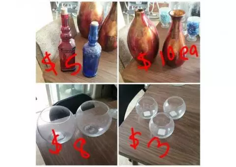 Vases, glassware,  candy dishes, etc